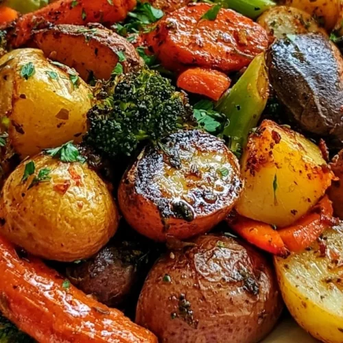 entrée Garlic herb roasted potatoes and mixed veggies in a bowl, perfect side dish.