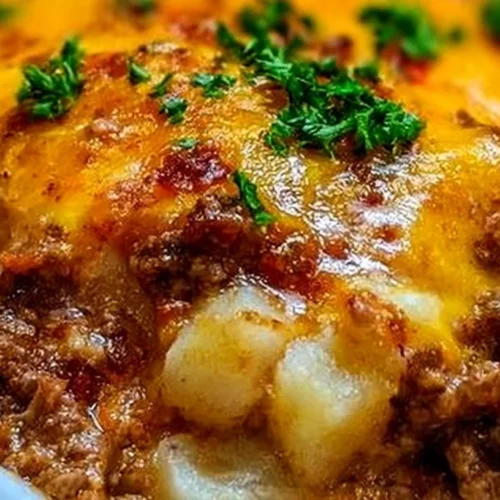 entrée Delicious Hobo Casserole with ground beef and vegetables in a pot.